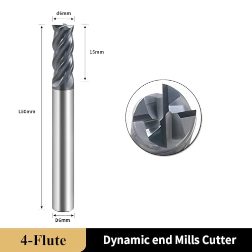 Image of Carbide Dynamic Square End Mills-4 Flute TiALSiN Coated,for Milling Alloy Steels, Hardened Steel, Metal etc.1 Pcs D6*50mm