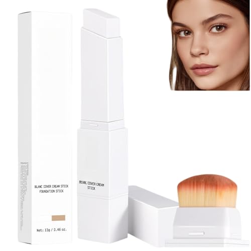 Image of 2-in-1 Color Changing White Foundation Stick with Detachable Brush,Medium to Full Coverage Dewy Finish,Lightweight Hydrating Matte Makeup&Concealer for All Skin Types,Waterproof Long-Lasting#3Natural