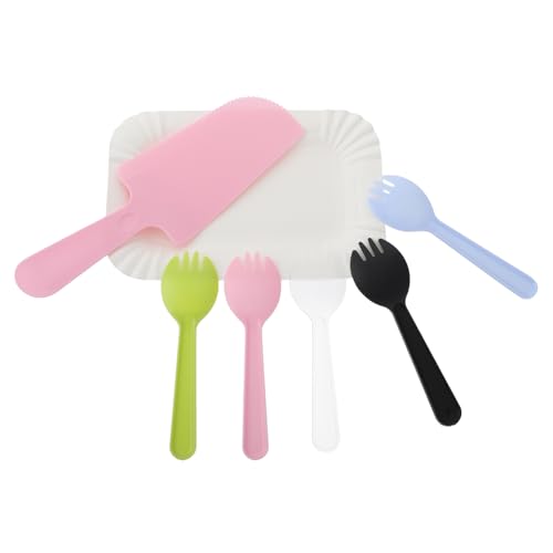 HOLIDYOYO 50pcs 50 Disposable Birthday Cake Dishware with Forks and Knives Party Tableware Smooth Design for Elegant Dining Experience Random Colors