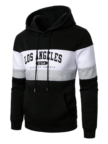 GORGLITTER Men's Letter Graphic Drawstring Pullover Hoodie Colorblock Long Sleeve Hooded Sweatshirts3