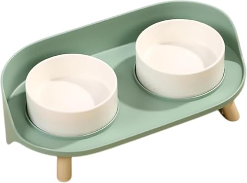 Zxyler ペット食器 陶器(磁器)製 猫餌入れ・犬フードボウル スタンド付き(シリコンすべり止め) 頚椎保護設計 猫御飯皿・小型犬食器・水飲み/水入れ兼用 組み立て不要 安定感あり お手入れ簡単 ねこ給食・犬用食器台