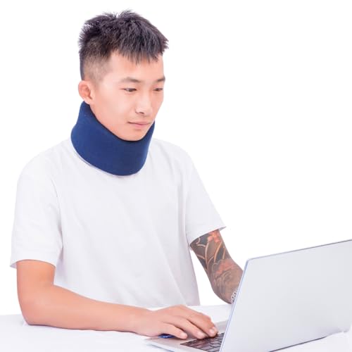 Image of Neck Braces for Neck Pain and Support High-Density Comfort Cervical Collar for Vertebrae Stable and Aligned, Relieve Injury Spine Pressure - Neck Brace for Women & Men Sleeping, Working, Posture (Blue, Medium-Plus)