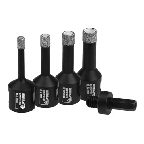 DEDRA Jeu de couronnes diamantées VB 4 pièces : 28,35,45,68 mm, guidage, technologie Vaccum Brazed, pour travaux à sec et humide, vitesse de rotation maximale : 14000 tr/min