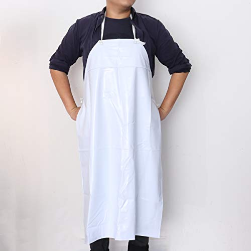 Kichvoe Kitchen Apron Waterproof Rubber Vinyl Apron Heavy Duty Dishwasher Butcher for Cleaning Fish Gardening, Lab Work- White Grilling - Image 2