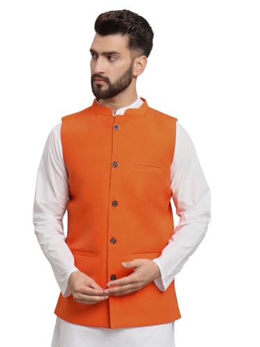 Image of LATEST CHIKAN Men's Traditional Cotton Solid Nehru Jacket /Waistcoat
