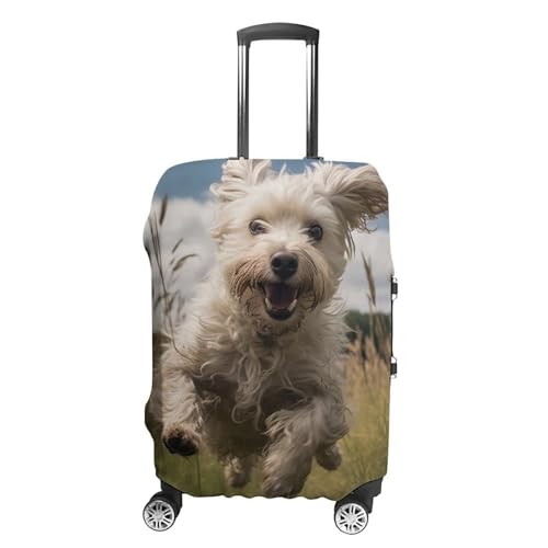 White Dog in The Field Luggage Cover, Elastic Luggage Protector Fits 19-32in Suitcases, Washable & Anti-Scratch Suitcase Cover for Men Women M