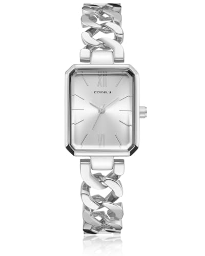 CIVO Reloj Mujer Acero Inoxidable: Rectangular Analógico Impermeable - Plateado Moda Regalo para Mujer
