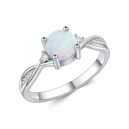 Opals Ring for Women 1 Carat 925 Sterling Silver Round Shape Opal...