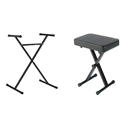 Casio ARST Single-X Adjustable Keyboard Stand & YAMAHA PKBB1 Adjustable Padded Keyboard X-Style Bench, Black,19.5 Inches
