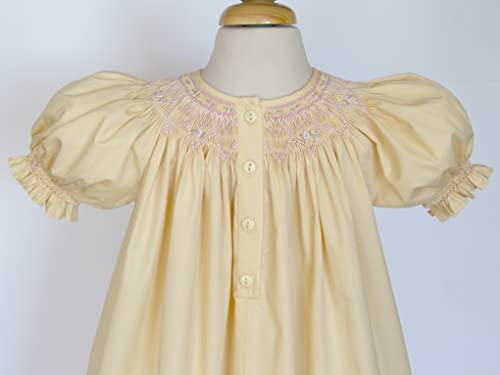 Hand Smocked Girls Yellow and Pink Bishop Dress Spring Summer3
