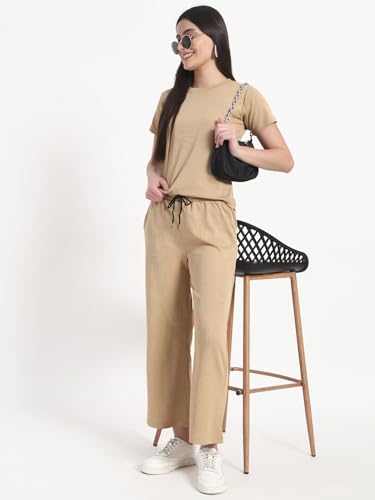 Image of Vogaan Women's Summer 2 Piece Co-Ord Set for Women Casual Short Sleeve Crop Top Wide Leg Sweat Pants for Travel Vacation Outfits Lounge Sets