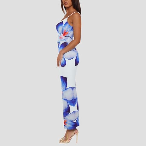 Image of Womens Summer Casual Floral Dresses Spaghetti Strap Bodycon Maxi Beach Dress Elegant Evening Party Long Dresses (US, Alpha, Medium, Regular, Regular, Purple)