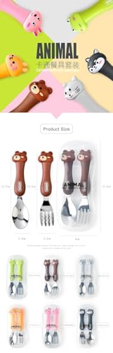 Image of Baby Self Feeding Spoon and Fork Set with Travel Case Stainless Steel Kids Cutlery Toddler Training Utensils Color as per Stock (Baby Self Feeding Spoon and Fork Set)