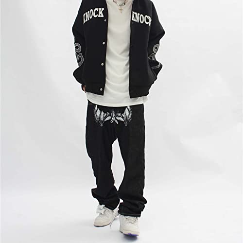 Harajuku Men's Jeans Bone Print Jeans Street Fashion Print Loose Jeans Retro Hip-Hop Low Crotch Jeans Gothic Jeans4