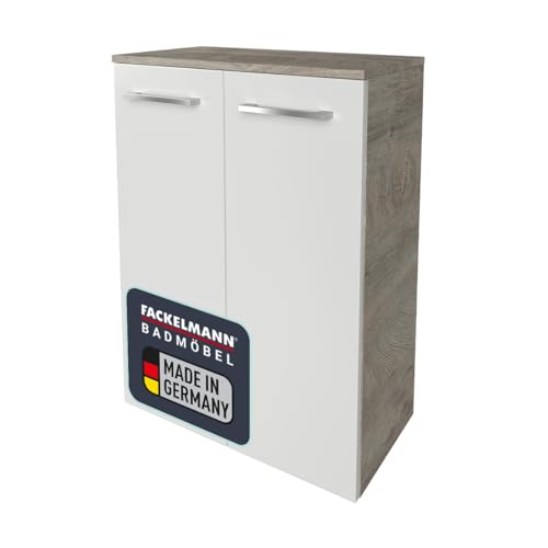 FACKELMANN Armario doble midi B.Style con bisagras amortiguadas. Dimensiones: 60,2 x 82,6 x 32 cm. Armario de alta calidad para el cuarto de baño. 2 puertas. Cuerpo: gris/frontal: blanco