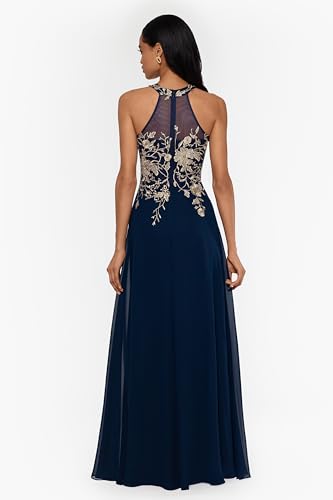 Image of Betsy & Adam Women's Long Embroidered Halter Chiffon Gown