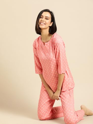 Image of Ichaa Women's Rayon Night Suit Printed Top & Bottom Set