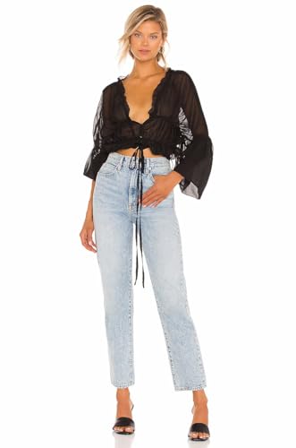 NIFTRIRY Crop Top Sheer See Through Tops for Women Long Puff Sleeve Chiffon Blouses for Women4