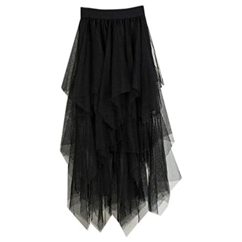 Linkay Ladies Women Summer Casual Comfortable Tulle High Waist Pleated Tutu Skirt Ladies Midi Skirt (Black, Free Size) Cover