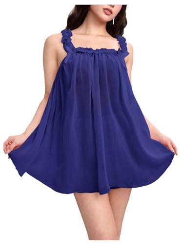 Image of MakeMeChic Women's 2 Piece Lingerie Mesh Cute Valentine Pajama Set Ruffle Bow See Through Vintage Nightgown Sleepwear