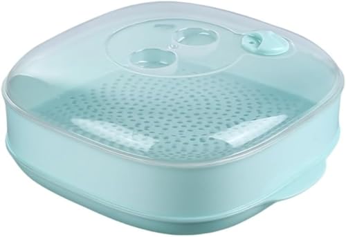 Uranus 電子レンジ・オーブン対応 多層 蒸し器 食品級プラスチック製 透明蓋付き 蒸しパン・餃子・野菜・茶碗蒸し調理に 高耐熱性 重ね式収納 調理器具 レンジ加熱使用可能 家庭用業務用蒸し器 簡単洗浄 (1層,ライトグリーン)