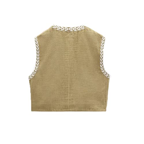 Women Y2k Floral Embroidered Crop Vest Sleeveless Open Front Flower Linen Short Vest Cardigans Tops Streetwear2