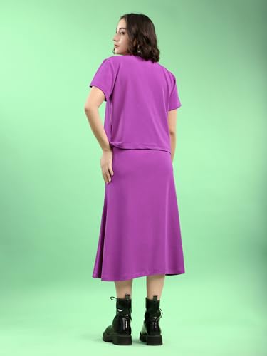 Image of PURVAJA Women's Short Sleeve Top with Skirt Solid Co-ords Set