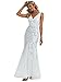 Ever-Pretty Women's Formal Dress Sequin Double V-Neck Sleeveless Mermaid Long Evening Dress White US10