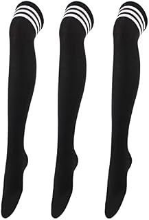 Arqumi Thigh High Socks, 3 Pairs Knee High Socks Ladies Over Knee Socks Stripes Long High Boot Stockings for Women Girls