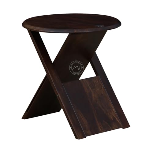Image of NSH Luxury Sheesham Wood Cross Leg Coffee Side Table | Stool for Living Room, Bedroom or Dining Room | Multipurpose Side End Table | Walnut Finish, 1 Wooden Side End Stool