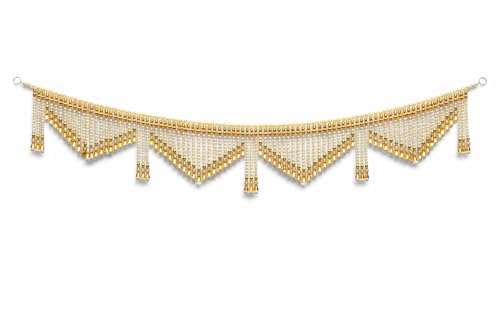 Image of Premium Pearl Beads Toran for Door | Golden Designer Bandarwal with Bells | 4 Feet Length | Traditional Door Hanging for Diwali, Wedding, Griha Pravesh & Pooja Decor