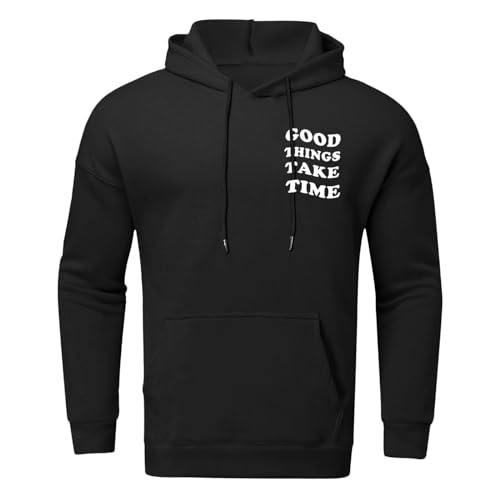 Graphic Hoodie for Men Good Things Take Time &Funny QR Code Print Drop Shoulder Comfy Casual Sweatshirts Pullover Tops3