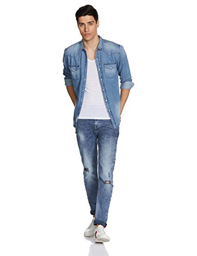 Image of Amazon Brand - INKAST Men's Solid Slim Fit Casual Shirt (IN-S-01C Ice Blue L)