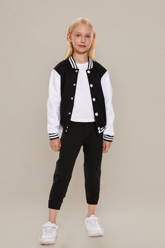 Image of ACEFAST INC Kids Baseball Jacket School Varsity Uniform Casual Sweatshirt Girls Sweater Jacket Baseball Solid Color