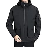 Herren Cargo Jacke Kapuzenjacke Leichte Allwetterjacke Langarm Multifunktionsjacke Einfarbig...