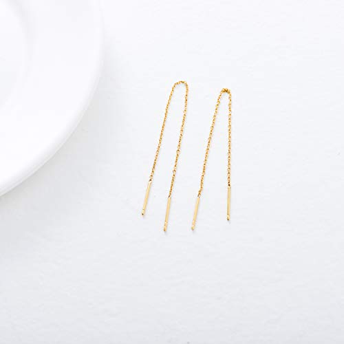 14K Solid Gold Thread Earrings For Women, Yellow Gold Dangle Drop Earrings 12Cm Gold Long Chain Ear Line Jewelry Gift For Girls #TOP3