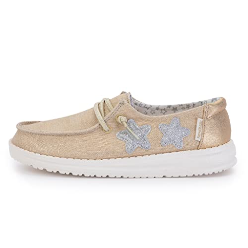 Image of Hey Dude Girls Wendy Youth MOC Toe Shoes, Golden Star, 4 AU