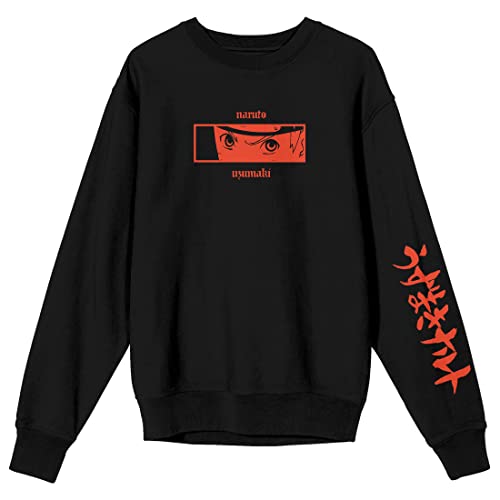 Bioworld Naruto Shippuden Naruto Close Up Crew Neck Long Sleeve Black Fleece Unisex Adult Sweatshirt