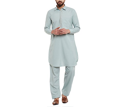 Image of SOJANYA (Since 1958, Men's Silk Blend Grey Kurta Pyjama & Silk Blend Jacket Combo
