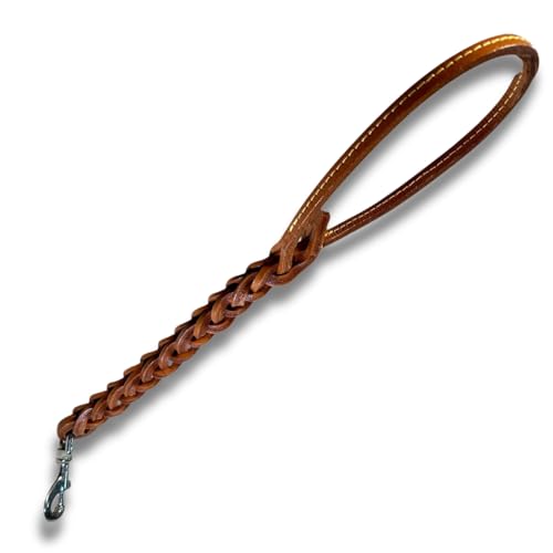 Pet's Market Guinzaglio Cane Cani 50 cm in Cuoio Tripla Treccia Color Neutro Presa Comoda Gancio Robusto (50 cm Neutro)