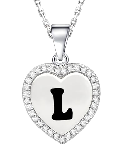 Cœur avec initiales en argent sterling massif et oxydes de zirconium scintillants pour femme