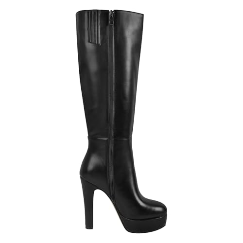 richealnini Platform Knee High Boots for Women Side Zip Up Tall Boots with Block Heel Comfort Long Boots4