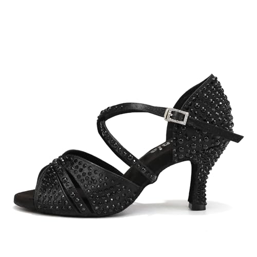 Women's Rhinestone Dance Shoes Open Toe Salsa Ballroom Latin Performance Dancing Shoes2