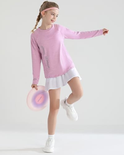Image of Angel season Boys Girls Long Sleeve Shirts Breathable Moisture Wicking Athletic Activewear T-Shirt for Kids, 5-14 Years