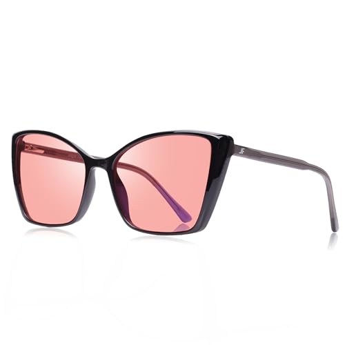JFXQDR Women's Fluorescent-41 Rose Cat Eye Tinted Blue Light Blocking