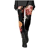 Leggings Damen Vintage Thermoleggins mit Blumen Schmetterlings Print Spitzen Strumpfhose mit hohem Bund Warme Winterstrumpfhose Winterleggings mit elastischer Taille Basishosen Leggins Jogginghose