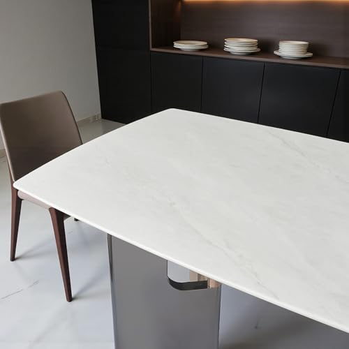 Image of The Attic Celestial Arc Ceramic Dining Table with Sculpted Dual-Tone Pillar Base - Premium Modern Luxury Rectangular, 6 Seater Dining Table