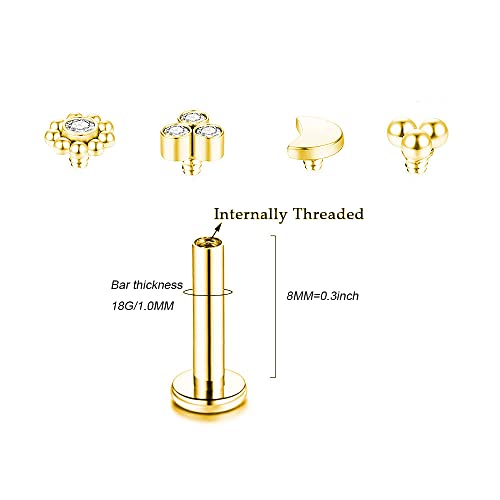 Gnoliew 18G 316L Stainless Steel Labret Monroe Lip Ring Studs Cartilage Helix Tragus Conch Daith Nose Piercing Jewelry(8Mm Gold 18G) #TOP1