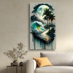 Tableau océan au clair de lune imprimé sur toile esthétique - 2