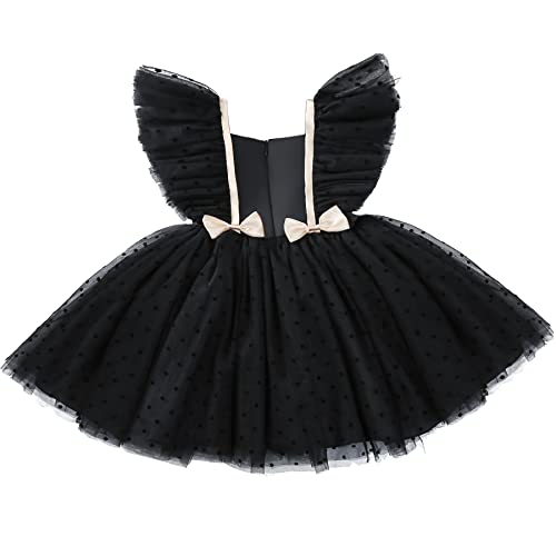 Toddler Tutu Tulle Dress Baby Party Flower Dresses Little Girls Birthday Lace Flutter Sleeve Polka Dots Dress Wedding Prom Knee Length Black #TOP1